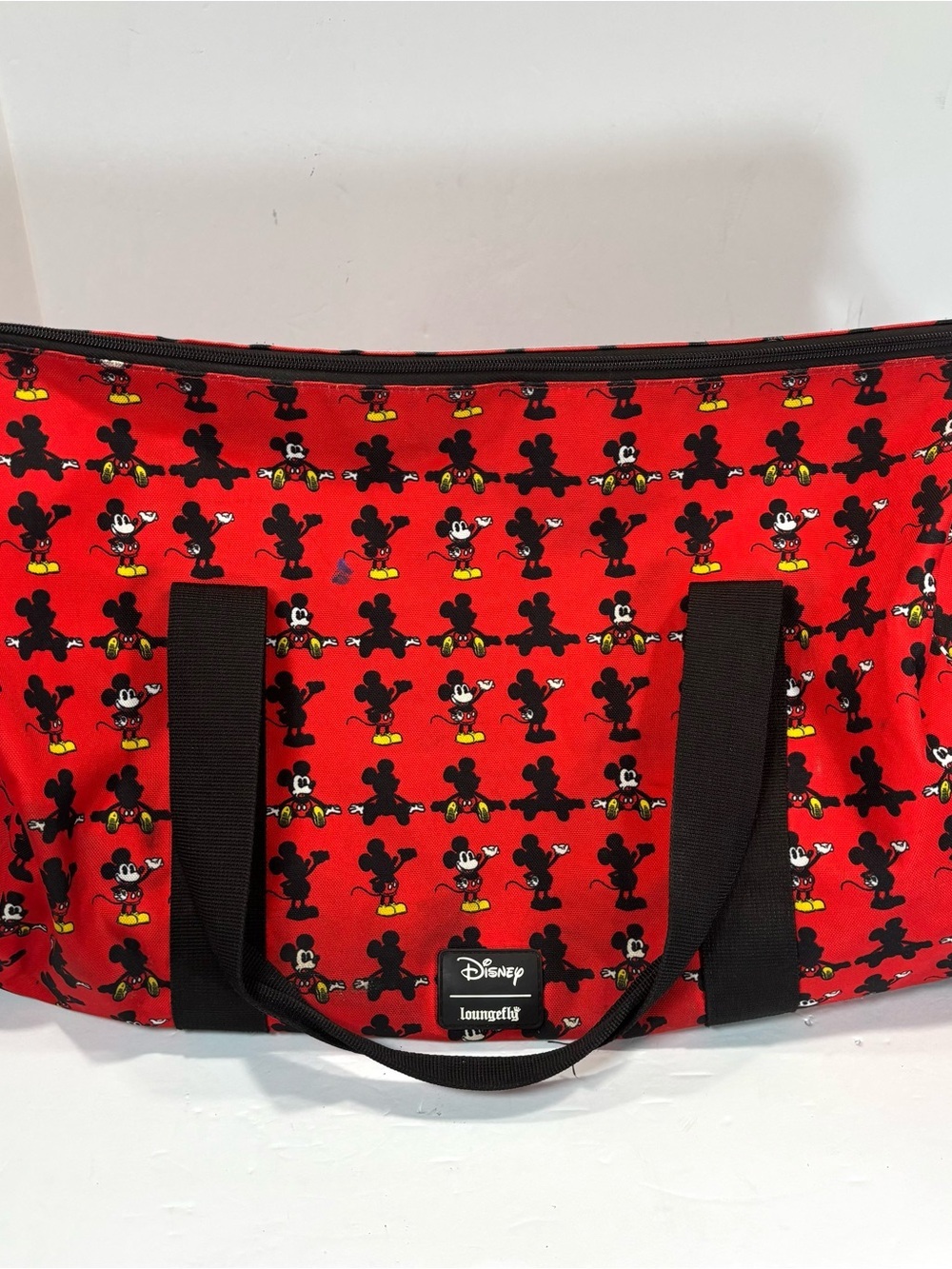 Disney Mickey Mouse Red Loungefly Duffle Bag All Over Mickey Travel 10x20” Read - Picture 2 of 12